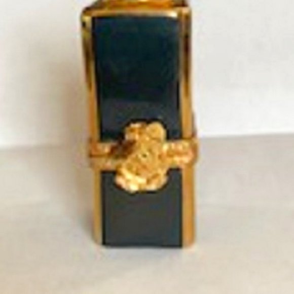 NEW Vintage Limoges Peint Main French Black & Gold Lipstick Tube Trinket Box - Picture 4 of 7